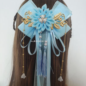 Girls Hanfu Hair Accessories Large Butterfly Knot Tailored Headband Long Drifting Band Performance Hairpin Ethnic Style Childrens Clothing