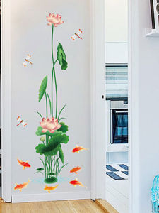 ภาพติดผนังลายดอกบัวสไตล์จีน ติดได้ด้วยตัวเอง เตียงนอน ห้องนั่งเล่น เตียงโซฟา ติดได้ด้วยตัวเอง ติดได้ด้วยตัวเอง