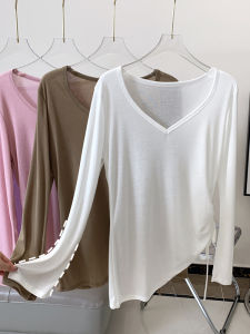 Womens Yoga Sportswear Casual Thin V-neck Loose Slimming Drawstring T-shirt Polyester Fabric Long Sleeve Moisture-wicking Quick-drying Breathable