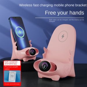 Alenkerui 15W Chair Fast Wireless Charger Mobile Phone Stand Bracket With Sound Amplification Aromatherapy Wireless Charging Dock Station for iPhone Samsung Xiaomi