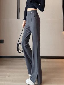 WANGGONGZHU | High Waist Draped Side Slit Micro Flared Casual Pants Women Spring Summer 2025 New Knitted Straight Leg Bell Bottoms
