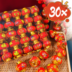 30 ชิ้น โคมไฟจีนขนาดเล็ก / โคมไฟสีแดงขนาดเล็กแบบ Flocking / ของตกแต่งงานแต่งงานและปีใหม่แบบ DIY / อุปกรณ์จัดฉากโคมไฟ