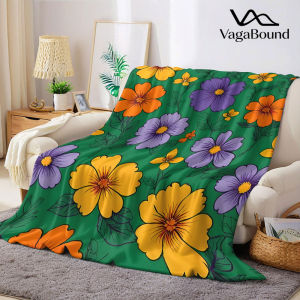 Vibrant Green Floral Flannel Blanket Warm Soft Halloween Christmas Decorative Couch Warm Cozy All-Season Gift