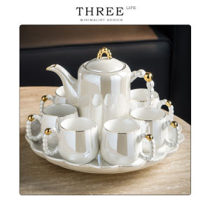 THREE LIFE | Luxury European Pearl White Ceramic Tea Set