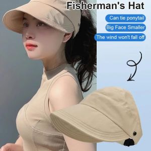 2025 New Sun Hat Female Hollow Top High Pony Tail Duck Tongue Fisherman Hat Sub Spring and Summer Outdoor Face Cover Quick Dry Sun Hat新款防晒帽