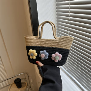 ความจุขนาดใหญ่ ผู้หญิง กระเป๋าถือ 2023 แฟชั่นใหม่บล็อกสีฟาง การทอ กระเป๋าโท้ต หลากหลาย กระเป๋าถือตะกร้า ลำลอง กระเป๋าทรงถัง