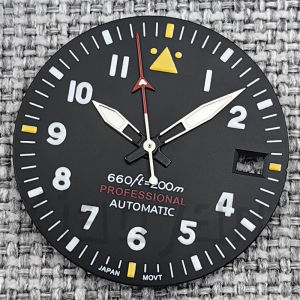 29mm Pilot Style Watch Dial and Hand Sets Black Dial With C3 Green Luminous Fit NH35 NH36 Movement Modified Watch Part Accessory