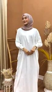 Kaftan Polos Bandung Lumajang Simple Rayon Premium Warna Hitam Sage Putih Dress Busui Tebal Bisa Cod