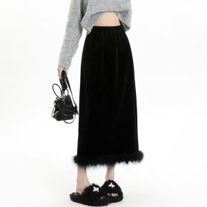 Fleece Lined Velvet A-Line Mini Skirt High Waist Straight Cut Bodycon Long Skirts for Women Commute Style Korean Fashion