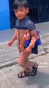 Baju Koko Anak Lengan Panjang Usia 1-6 Tahun Motif Batik Stelan Pakaian Muslim Plus Peci