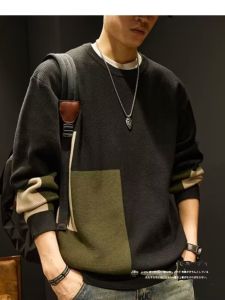 เสื้อสเวตเตอร์คอกลมถักสไตล์อเมริกันสำหรับผู้ชาย ทรงหลวม ดีไซน์ลายสก็อต ผ้าขนสัตว์ ทรงหลวม สวมใส่สบาย หลากหลายสไตล์