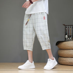Cropped Trousers for Men Summer Thin Loose Casual Beach Shorts Chinese Style Retro Embroider Straight-leg Harem Pants