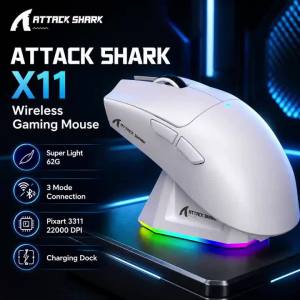 ATTACK SHARK | Chuột Chơi Game Không Dây ATTACK SHARK X11 49G Siêu Nhẹ 22000DPI PAW3311 Ba Chế Độ RGB Với Đế Sạc Từ Tính Dành Cho Game Thủ PC/Laptop