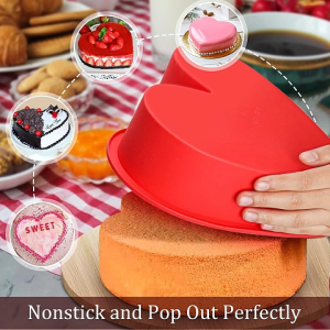 Ready Stock-8 inch Silicone Heart LOVE Shaped Cake Pans Silicone Cake Mold Reusable Silicone Cake LOVE Mold Bakeware Chiffon Cake Mold Pan