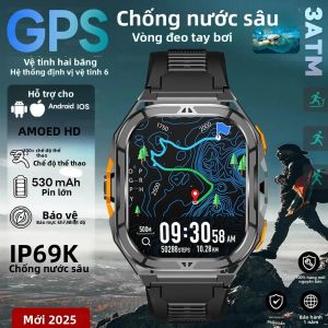 Đồng Hồ Thông Minh GPS Mới 2025 Dành Cho Nam Màn Hình AMOLED HD 1.96 Inch Chống Nước 5ATM Gọi Bluetooth La Bàn Thể Thao Tương Thích Với Android Và iOS