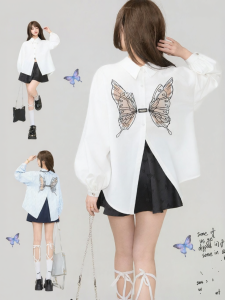 KEIKO | Áo Blouse Tay Dài Thêu Bướm Elegance