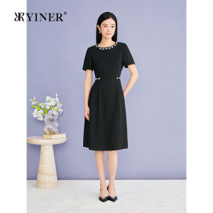 YINER | Elegant Office Wear Embroidered Fitted A-Line Dress