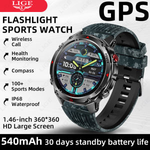 LIGE | 2025 New Military Bluetooth Call Smart Watch Man GPS Track Compass Barometric Altimeter IP68 Waterproof Sports Smartwatches Men