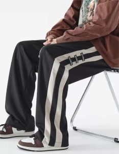 Celana garis garis priaCelana Kasual Gaya Korea Celana Olahraga Pria Bertekstur Waffle Tebal