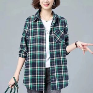 Áo Sơ Mi Kẻ Caro Dài Tay Thường Ngày Cho Nữ Mùa Thu 2023 Cỡ Lớn Dáng Rộng Phong Cách Hàn Quốc Thường Ngày Giúp Thon Gọn
