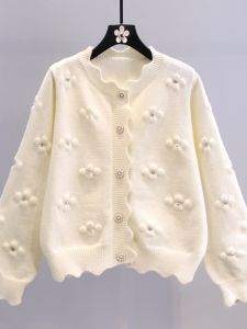 Fashionable Knitted Sweater Jacket Womens Spring Autumn Small Flower Embroidery Brand Discount Tag Removed Trendy Open Cardigan