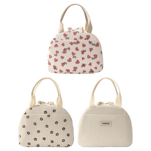 Corduroy Lunchbox Storage Bag Large Capacity Thermal Bento Bag Multi-Function Insulated Lunch Bag for Office School