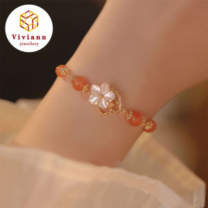 Viviann Original sterling silver Design Red Bracelet Stone Bracelets For Women Body Cure Stretch Bracelet Crystal Yoga Jewelry Gift Gold Color Handmade Friends Gift Cute Jewelry