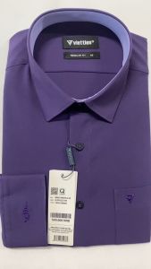 VIETTIEN SALE - Áo Sơ Mi VIETTIEN Tay Dài Màu Tím  Họa Tiết Trơn Form Regular Fit Lai Bầu Chính Hãng