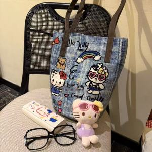 Summer 2025 Kitty Bucket Bag Womens Handbag Commuter Large Capacity Single Shoulder Bag Casual Crossbody Canvas Tote Bag