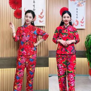 Mid-Year Women's Mommy Style: Northeast Big Flower Design & Ethnic Wind Cheongsam T-Shirt