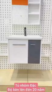 Bộ tủ lavabo 2 cánh trắng đen kèm tủ gương size 60cm