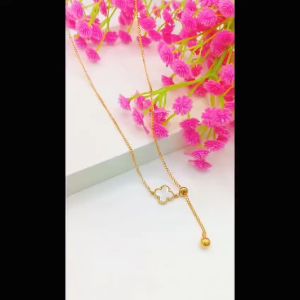 KALUNG TITANIUM BUNGA PUTIH GOLD SERUT ANTI KARAT & ANTI LUNTUR (COD)