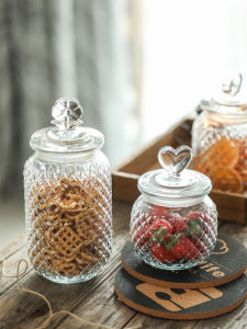 Retro Hawthorn Pattern Sealed Glass Jar Storage Container for Kitchen Coffee Nuts Dry Fruits Snacks Cylinder Shape Nordic Style