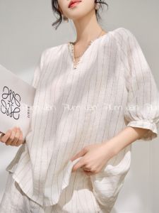 Bộ Áo Sọc và Quần Short Độc Đáo Elegance Old Money Dành Cho Mùa Xuân