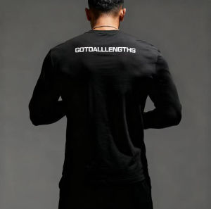 GTAL FOCUS American Style Long Sleeve Antibacterial Fitness T-Shirt Pure Color Lettering Sports Top for Men Youth Outdoor