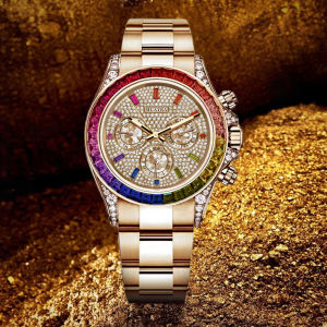 Luxury Rainbow Gradient Chronograph 42mm Multi-Color Sapphire Bezel with Diamond Accents Triple Calendar (Day/24H/Date) Automa