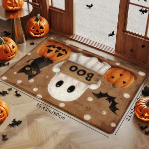 VIKAMA 1/2pcs Retro Cute BOO Ghost Halloween Door Mat Anti slip and Wear resistant Floor Mat Entrance Kitchen Carpet Home Decor