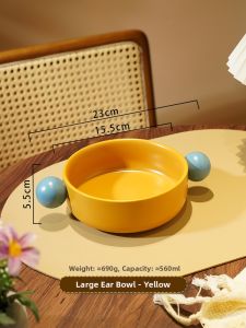 Creative Color Block Ceramic Salad Bowl with Double Handles for Oven And Microwave Rice Cooking And Fruit Salad Bowl