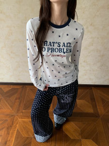 APOCKET | Slim Fit American Subtle Summer Thin Long-sleeved T-shirt Star All Over