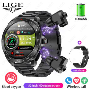 LIGE | Smart Watch with Earbuds 1.52 inch HD Screen Fitness Tracker Sleep Monitor Pedometer All-in-one Local Music TWS Music Smartwatch