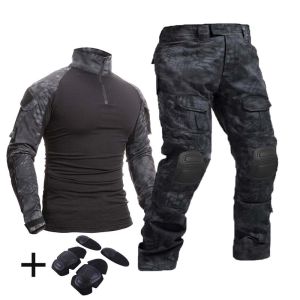 Outdoor Uniform Tactical Shirt Waterproof Clothing Tops Wear Resistance Airsoft Camo Hunting Suit Cargo Pants+ Pads