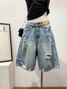 DVDK | Vintage A-line Ripped High-waisted Straight Denim Shorts
