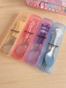 Baby Cartoon Stainless Steel Spoon Fork Baby Feeding Set Toddler Training Fork Spoon BPA Free
