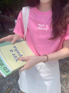 Sweet and Cool Pink Letter Print Cotton T-Shirt