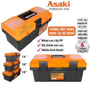 Hộp đựng đồ nghề Asaki nhiều kích thước 13-19inch thùng dụng cụ cơ khí đa năng nhựa PP cứng cáp thùng đồ nghề 2 tầng chịu lực tốt độ bền cao nhiều ngăn tiện lợi hộp đựng đồ câu cá hộp đựng công cụ cầm tay