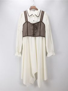 Váy Dài Cạp Cao Kiểu Nhật Bản Thanh Lịch Bộ Đồ Hai Mảnh Váy Dài Dây Đeo Cổ Điển Váy Dài Thu Đông Vải Polyester Cotton