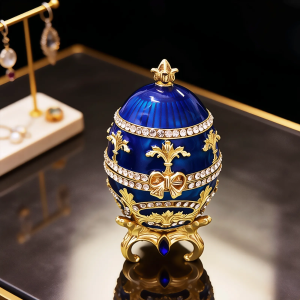 Fabergé-Style Egg with Gorgeous Hinged Jewelry Box Exquisite Desktop Decor for Easter Christmas Ring Box Small Accessories
