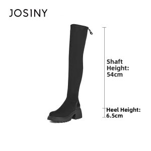 Josiny | New Black Thick-Heel Stretch Knee-High Boots Slim High Shaft Boot Women 2025 Winter