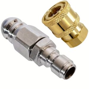 5000 PSI Sewer Nozzle Stainless Steel 1/4 Inch High-Pressure Drainage Sprayer Hose Nozzle and G1/4 Brass Quick Connector