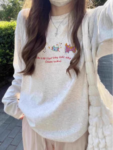 Loose Fit Pure Cotton Long Sleeve T-Shirt Womens Early Autumn Chic Base Layer Printed Casual Comfortable Cotton Top